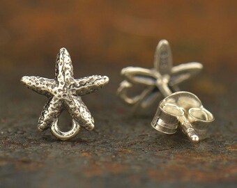 35% Off  Sterling Silver Starfish Post Earrings with Loop,AT1681, Beach Collection