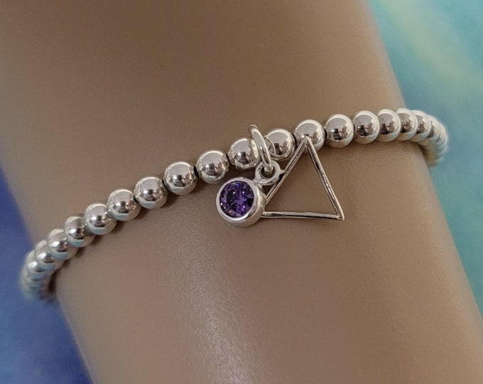 Amethyst Birthstone Charm Bracelet, February Water Sign Bracelet, Swarvorski Crystal Birthstone Charm Bracelet