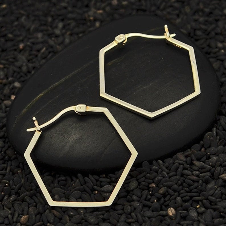 Sterling Silver Hexagon Hoop Earrings Geometric Earrings Sterling Silver Earrings