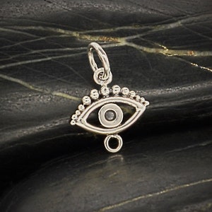 SAVE BIG -Evil Eye Charm, Evil Eye Link, Sterling Silver Evil Eye Link with Granulation