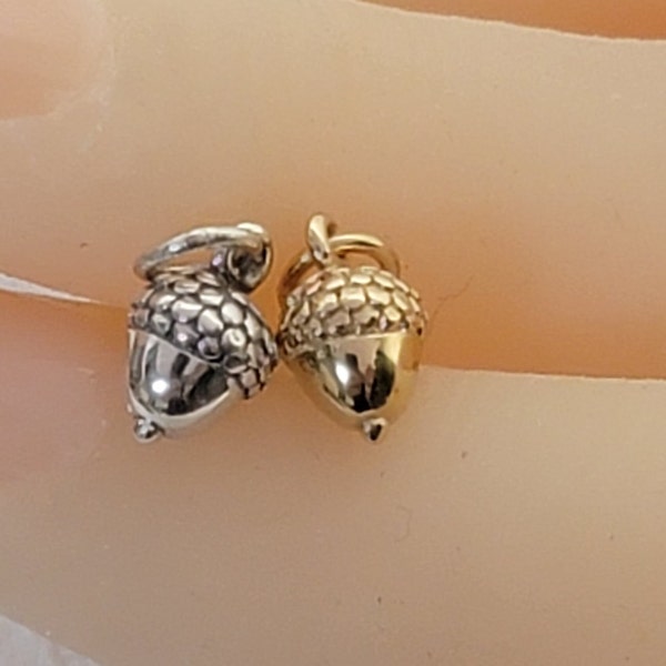 Sterling Silver Acorn Charms, A873, Natural Bronze, VNA873, 3D Acorn Charm, Jewelry Making Supplies