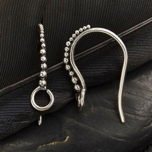 Silver Granulated Ear Hook with Front Facing Loop - Earring Findings, Earring Parts, Jewelry Supplies, Earring Hooks