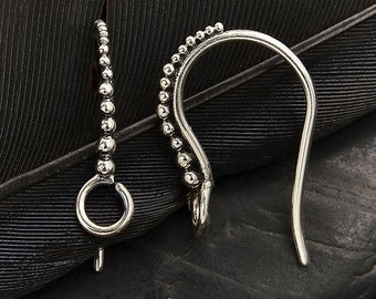 Silver Granulated Ear Hook with Front Facing Loop - Earring Findings, Earring Parts, Jewelry Supplies, Earring Hooks