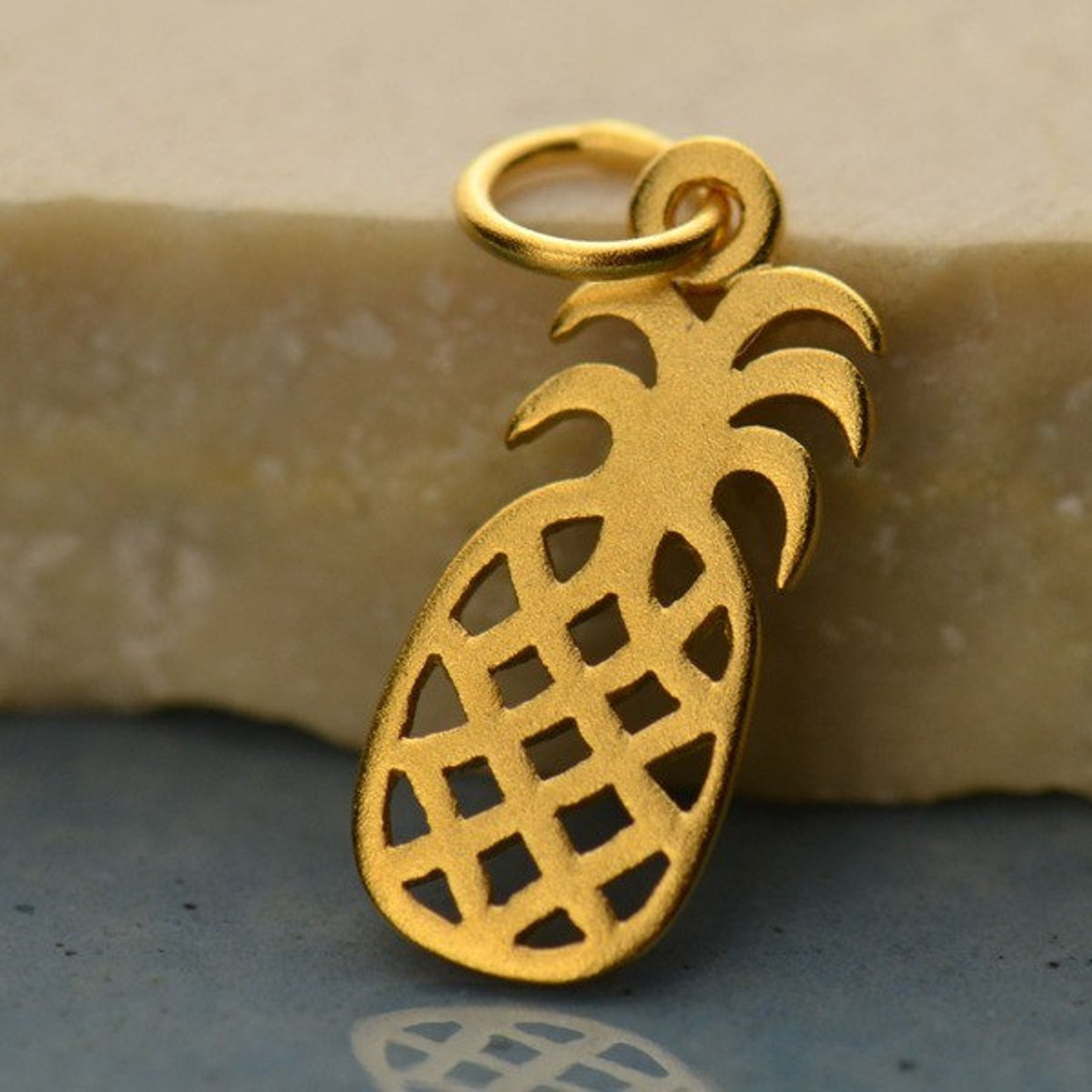 Pineapple Charm Sterling Silver Pineapple Charm 24k Gold Etsy