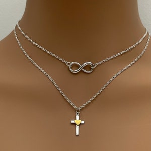 Two Strand Sterling Silver Necklace, Cross Necklace, Infinity Necklace, Infinite Love Necklace, Faith, Christian Jewelry