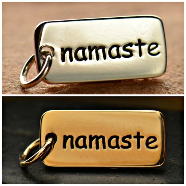 Namaste Word Charm, Sterling Silver Namaste Charm, Natural Bronze Namaste Charm, Word Charm, Word Pendant
