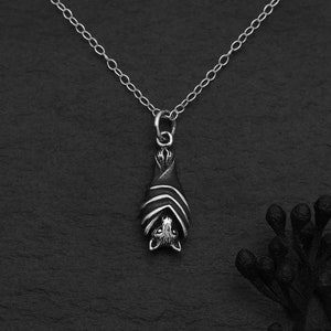 SALE - Sterling Silver Hanging Bat Earrings, Hanging Bat Necklace, Bat Jewelry
