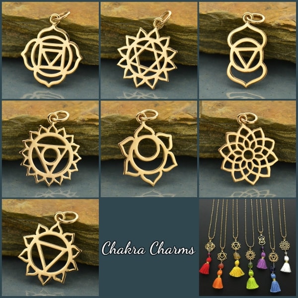 35% Off Sale No Coupon Needed Chakra Charms, Natural Bronze, Throat, Solar Plexus, Root, Crown, Third Eye, Sacral Chakra, Heart