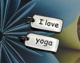 SAVE BIG -i love yoga charm, Sterling Silver I Love Yoga Charm, Sterling Silver Balance Charm, Word Charms