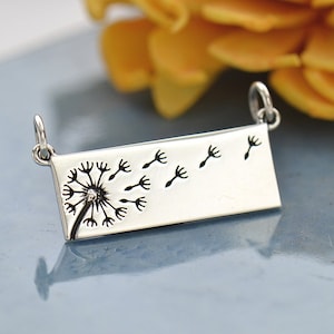 SAVE BIG -Sterling Silver Dandelion Pendant - Festoon, Wide Dandelion Pendant, Dandelion Link