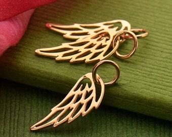 SALE - Rose Gold Wing, Openwork Wing Charm, Angel Wing Charm
