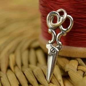 SAVE BIG -Sterling Silver Scissors Charm - Hobby Charms, Crafts, Sewing, Hair Stylist, Jewelry Making, Jewelry Supplies,