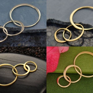 Three Circle Links, Sterling Silver, Gold Plated, Rose Gold Plated