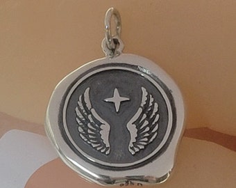 SAVE BIG -Sterling Silver Wings Wax Seal Charm, Item S6793