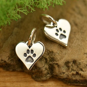 SAVE BIG -Sterling Silver Paw Print Charm on Heart, Item A1627