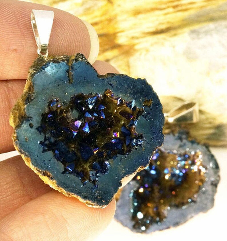 Cobalt blue Coated Moroccan Geode Pendant