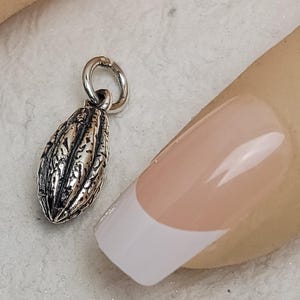 SAVE BIG  -Cocoa Bean Charm, Sterling Silver Chocolate Pod Charm, Cocoa Bean, Bean Charm