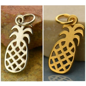 SAVE BIG -Pineapple Charm, Sterling Silver Pineapple Charm, 24k Gold Plated Pineapple Charm, Fruit Charm, Food Charm