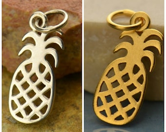 Breloque ananas, breloque ananas en argent sterling, breloque ananas plaqué or 24 carats, breloque fruits, breloque nourriture