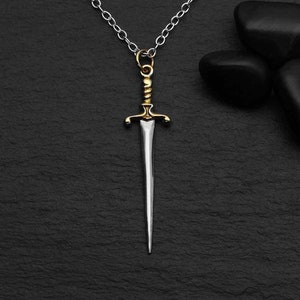 SALE -Sterling Silver Sword Necklace with Bronze Handle