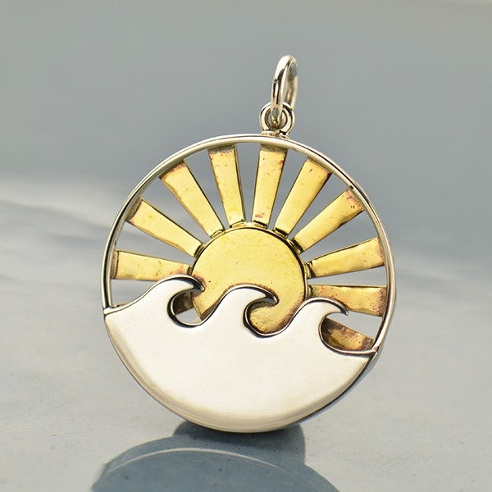 Sterling Silver Wave Pendant With Bronze Sun Rays, S3152, Nautical ...