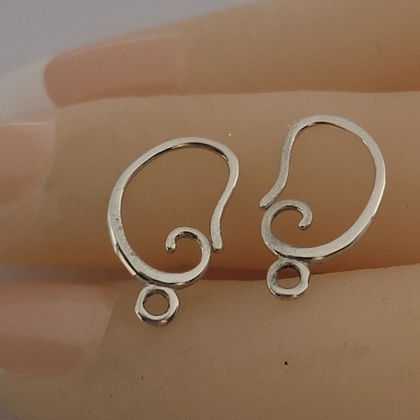 SAVE BIG -Sterling Silver Curled Hook Ear Wires with Bottom Loop, Earring Findings, Earring Parts, Silver Ear Wires