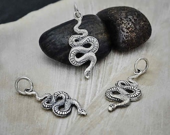 SAVE BIG -Animal/Insect CharmsSterling Silver Small Textured Snake Charm, 6401, Reptile Charms