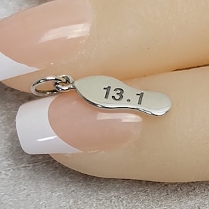 SAVE BIG -Sterling Silver Marathon Charm - Sports Charms, Item A1486, Atheletic, Runner,  13.1 Mile Run