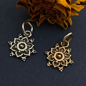 SAVE BIG -Lotus Mandala Charms with Granulation, Item S7050, Sterling Silver, Natural Bronze