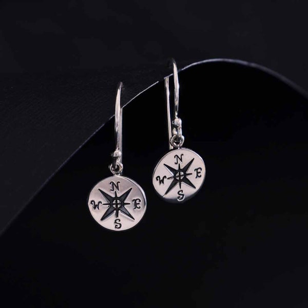 35% Off Sale No Coupon Needed Sterling Silver Compass Earrings, Gift, Jewelry Gift