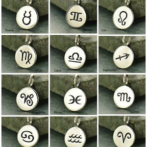 SAVE BIG -Sterling Silver Zodiac Charms, 13mm, Birthstone Charms, Celestial Charms