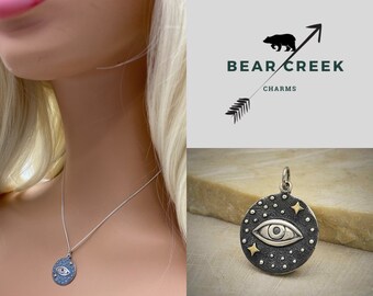 SAVE BIG  -Silver Mixed Metal Cosmic Eye Necklace, Mixed Metal Jewelry