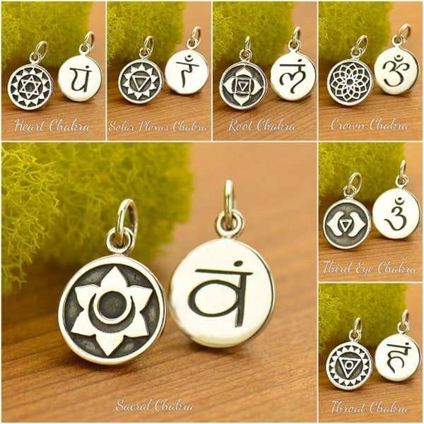 35% Off Sale No Coupon Needed Sterling Silver Etched Chakra Charms - Throat, Solar Plexus, Root, Crown, Third Eye, Sacral Chakra