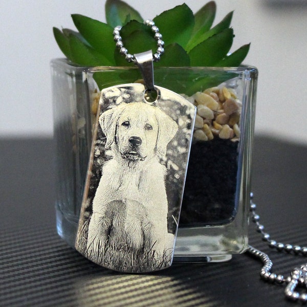 Photo Engraved Personalised Dog Tag Dog Memorial Pendent Stainless Steel Pendent with a FREE chain, Photo and text engraving  Keepsakes gift