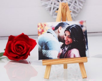 Custom Printed Picture Canvas on easel stand, Digitally Converted Photo to Oil Paint effect Art Canvas , Great gift for your loved Ones