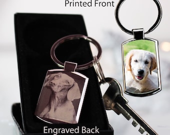 Chaveiro de metal cromado com imagem personalizada gravada e foto impressa, lembranças, imagem gravada, caixa de presente gratuita, presente superior,