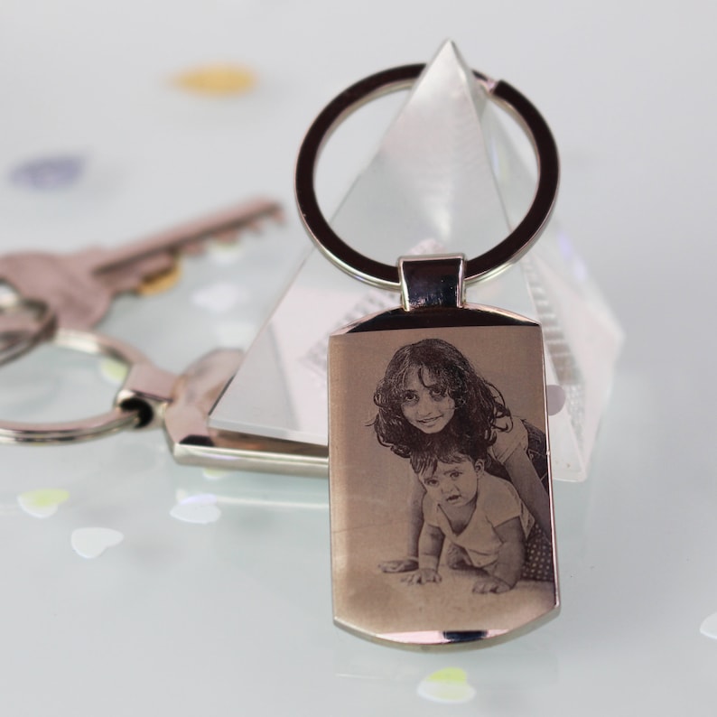 Personalised Custom Picture Engraved and Photo Printed Chrome metal key-ring, Keepsakes gift Picture Engraved Gift Free gift Box,Top Gift , image 7