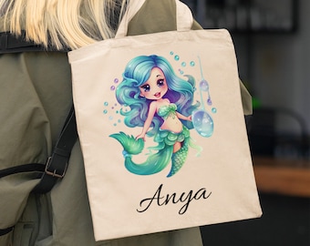 Mermaiden Tote Bag, Personalized Kids Tote Bag, Mermaid-Themed Bag, Personalized Mermaid Bag, Kids Beach Essentials, Unique Birthday Gift