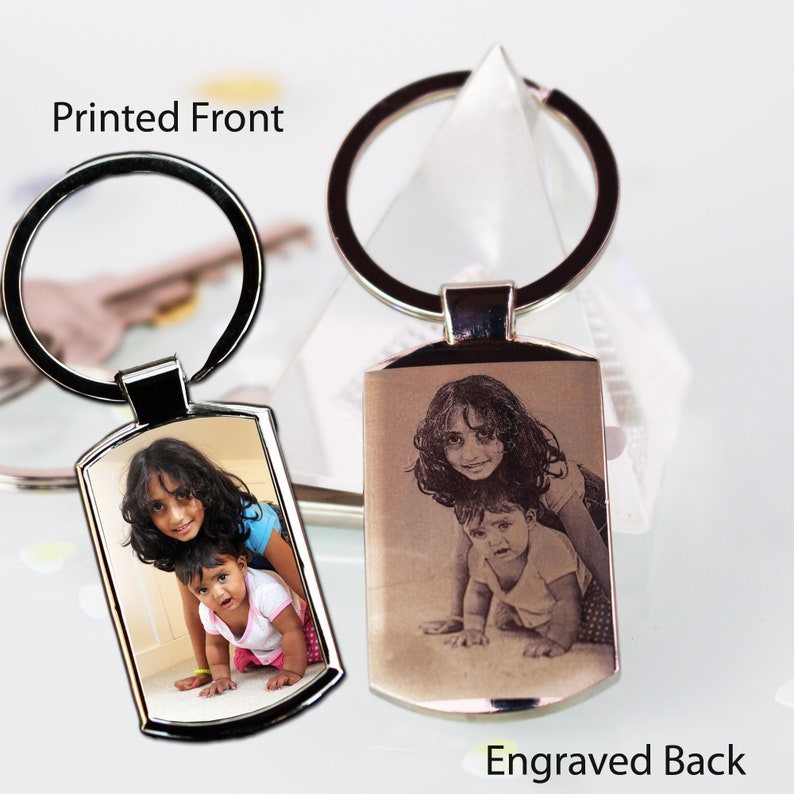Personalised Custom Picture Engraved and Photo Printed Chrome metal key-ring, Keepsakes gift Picture Engraved Gift Free gift Box,Top Gift , image 4