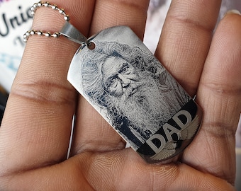 Pingente memorial personalizado, presente de lembrança de funeral, etiqueta de cachorro de aço inoxidável gravada com foto e texto personalizados, corrente grátis com bolsa de presente