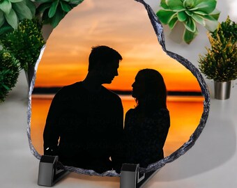 Personalised Heart Rock Slate, Custom Photo Slate with Text & Image, Durable Natural Stone Gift for Any Occasion, Custom Photo Gift