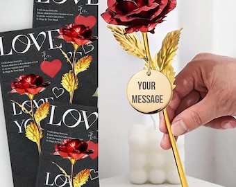 Valentine’s Day Gold Rose Gift for Women, Personalised Eternal Rose with Engraved Tag, Romantic Gift for Girlfriend, Wife, Mum