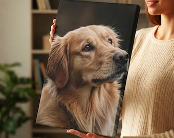 Custom Pet Photo Canvas Print, Personalised Dog Portrait Wall Art, Animal Memorial Keepsake