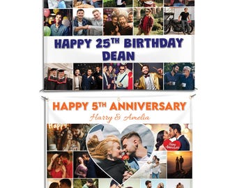 Personalised Collage Photo Banner, Custom Photo Banner for Birthday, Anniversary, Graduation, Baby Shower, Wedding & Any Occasion