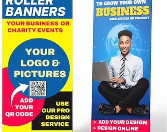 Printed Roll Up Banner Stand – Personalised Banner for Events, Custom Business Sign with Logo Text Photo, Free Design & Carry Case
