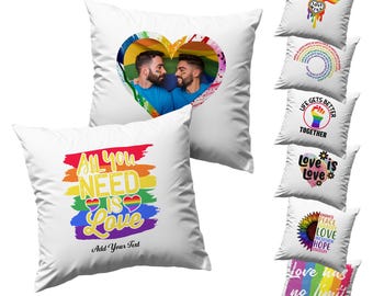 Personalised LGBT Rainbow Cushion Cover, Custom Photo Pride Pillow, LGBTQ+ Gifts, Double-Sided Cushion, Gay Pride Decor for Sofa or Couch