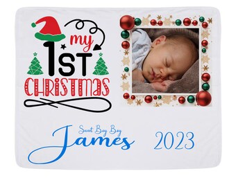 Personalised Baby Blanket for First Christmas, Custom Name Printed Newborn Blanket Gift, Baby’s First Christmas Blanket, Baby Christmas Gift