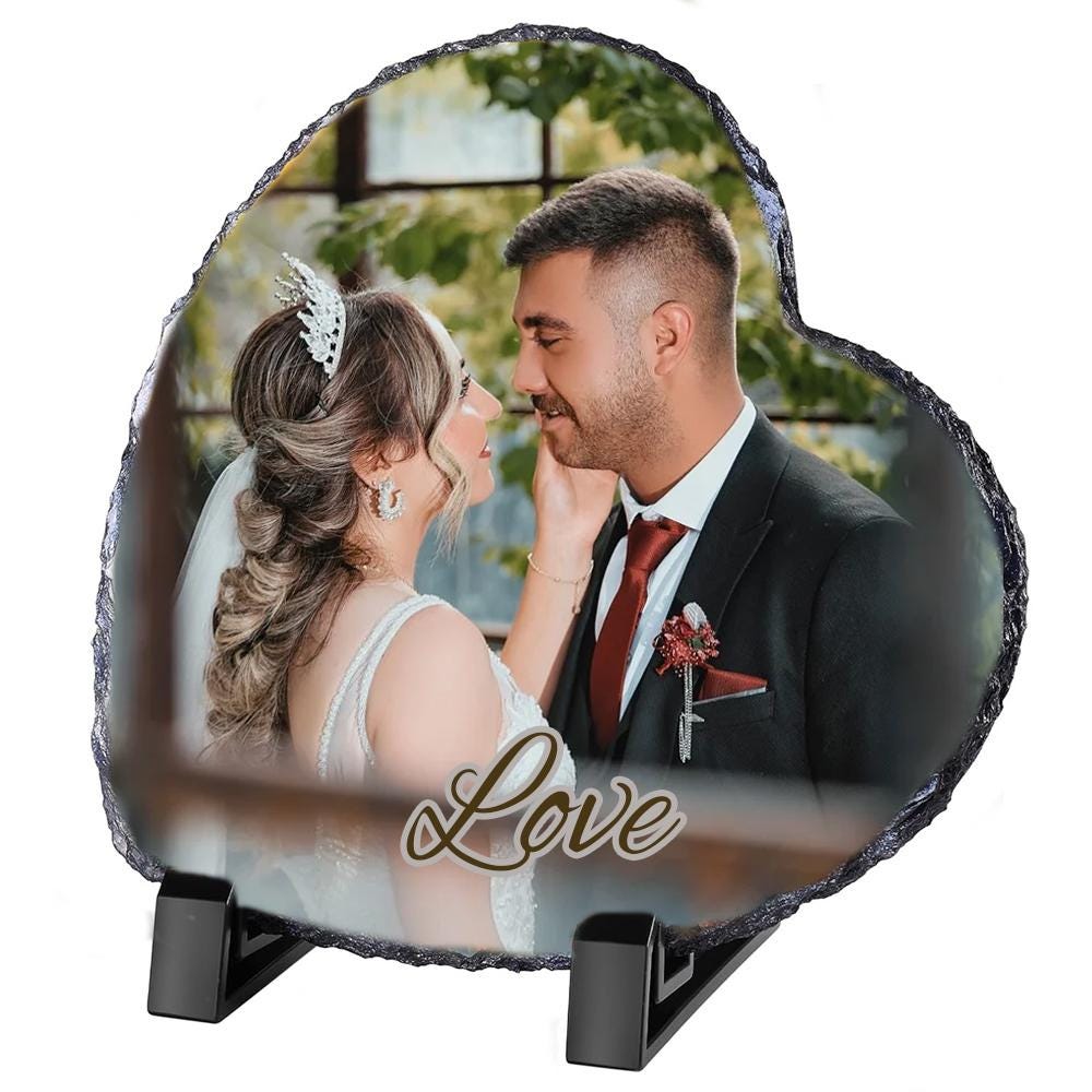 Personalisiertes Herz Foto Display - Schiefer Bilderrahmen Mit Ständer