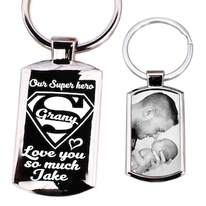 Personalised  Mothers Day Photo Printed Engraved Keyring keychain  sentimental gift,super mama, Nana, nan Premium gift idea FREE Gift BOX