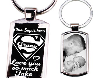 Personalised  Mothers Day Photo Printed Engraved Keyring keychain  sentimental gift,super mama, Nana, nan Premium gift idea FREE Gift BOX